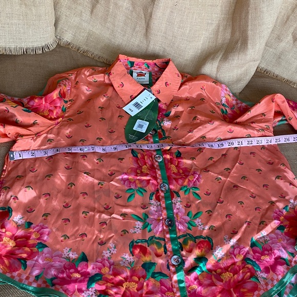 NEW Farm Rio Fruit Garden Scarf Long Sleeve Button Down Shirt women’s size XL - Picture 9 of 15
